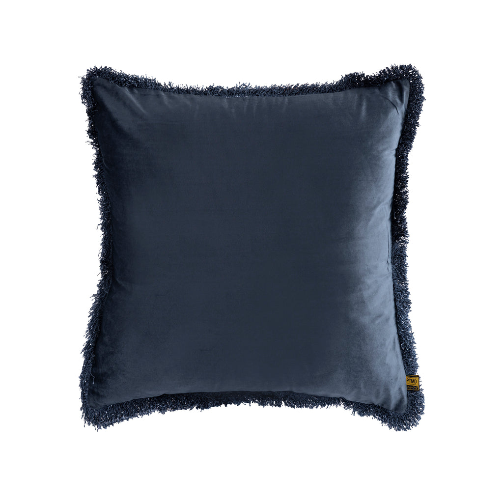 Nous Blue velvet cushion with fringes square L