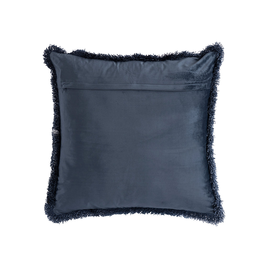 Nous Blue velvet cushion with fringes square L