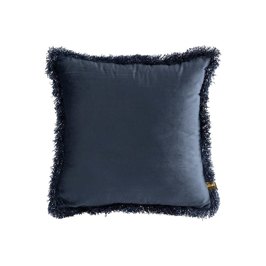 Nous Blue velvet cushion with fringes square S