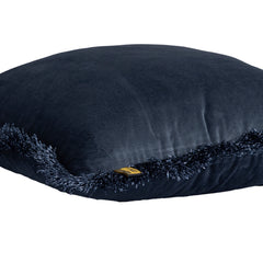 Nous Blue velvet cushion with fringes square S