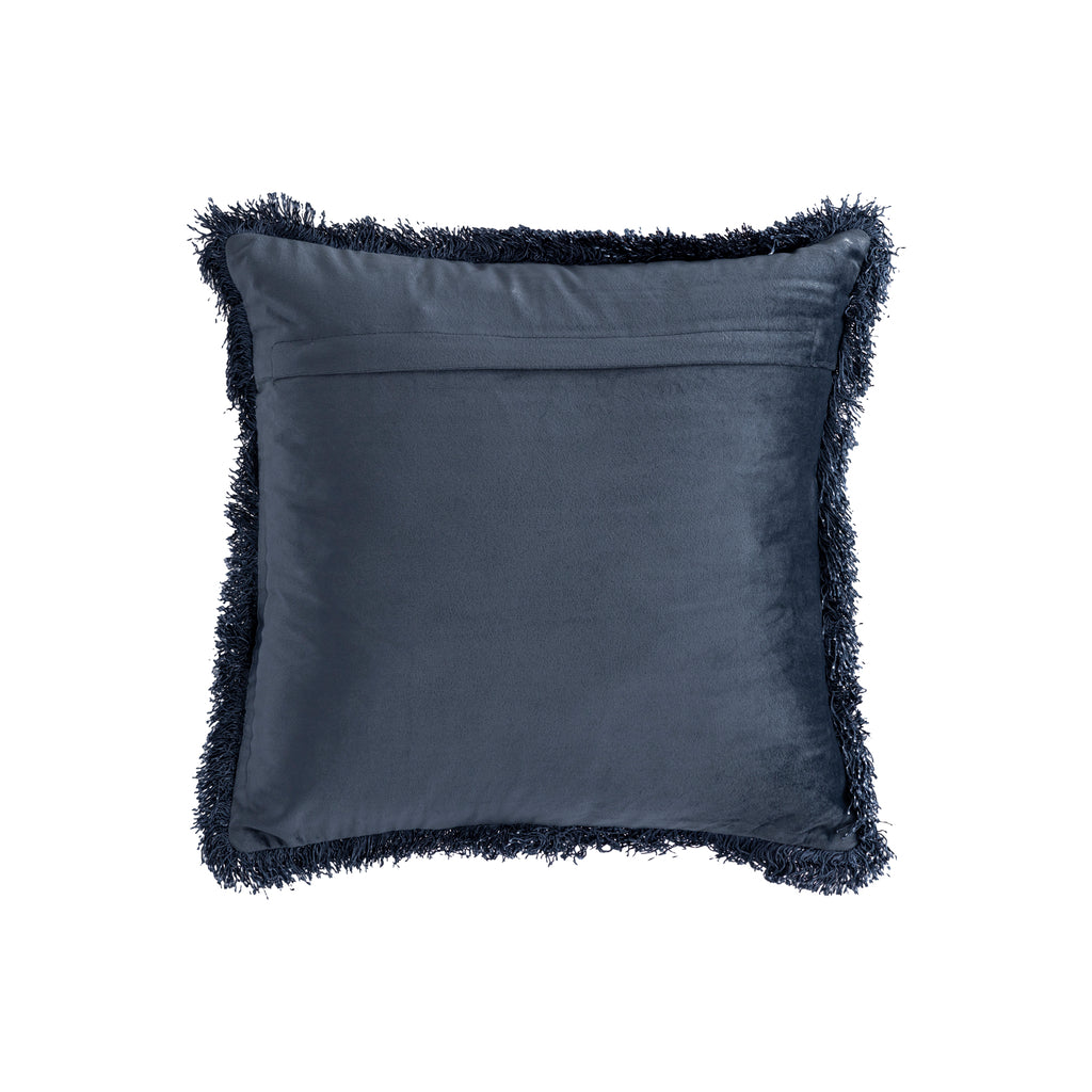 Nous Blue velvet cushion with fringes square S