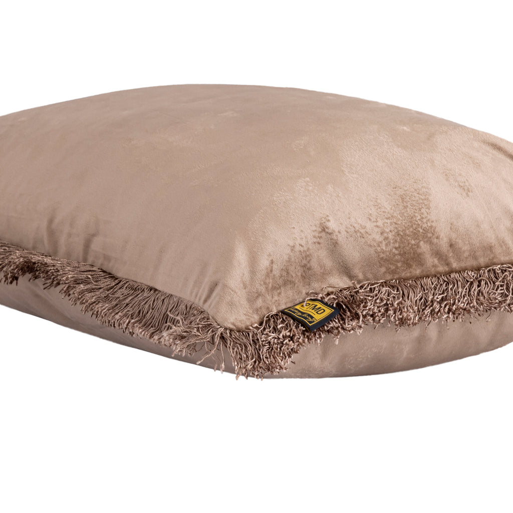 Nous Taupe velvet cushion with fringes rectangle