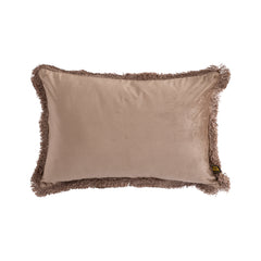 Nous Taupe velvet cushion with fringes rectangle