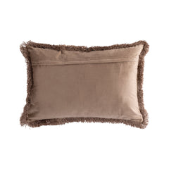 Nous Taupe velvet cushion with fringes rectangle