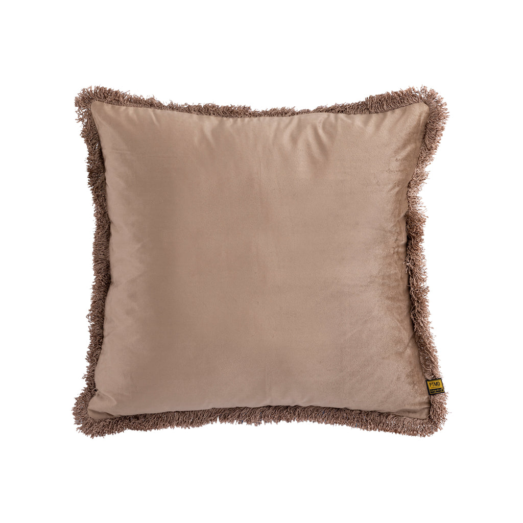 Nous Taupe velvet cushion with fringes square L