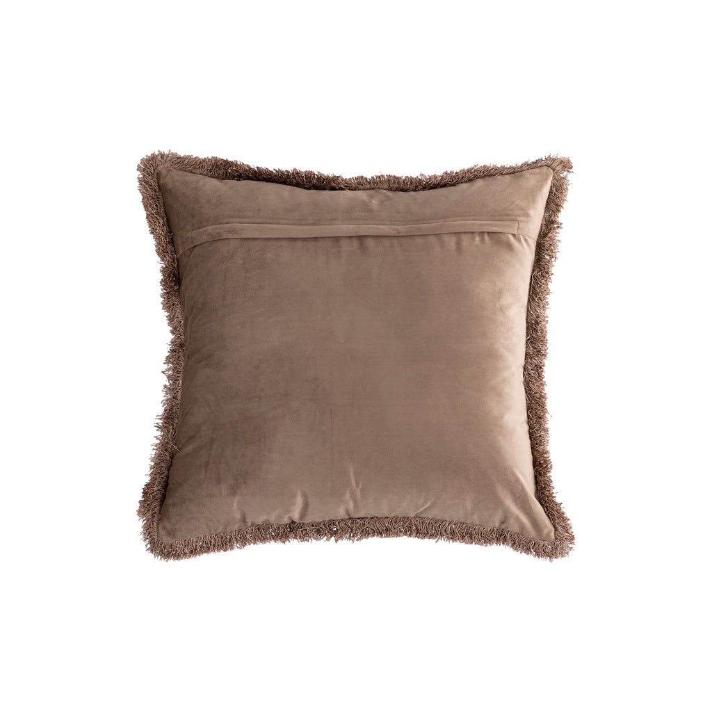 Nous Taupe velvet cushion with fringes square L