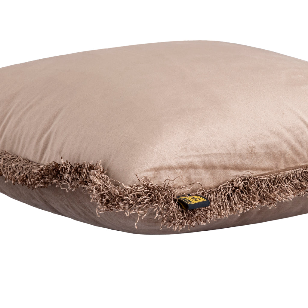 Nous Taupe velvet cushion with fringes square S