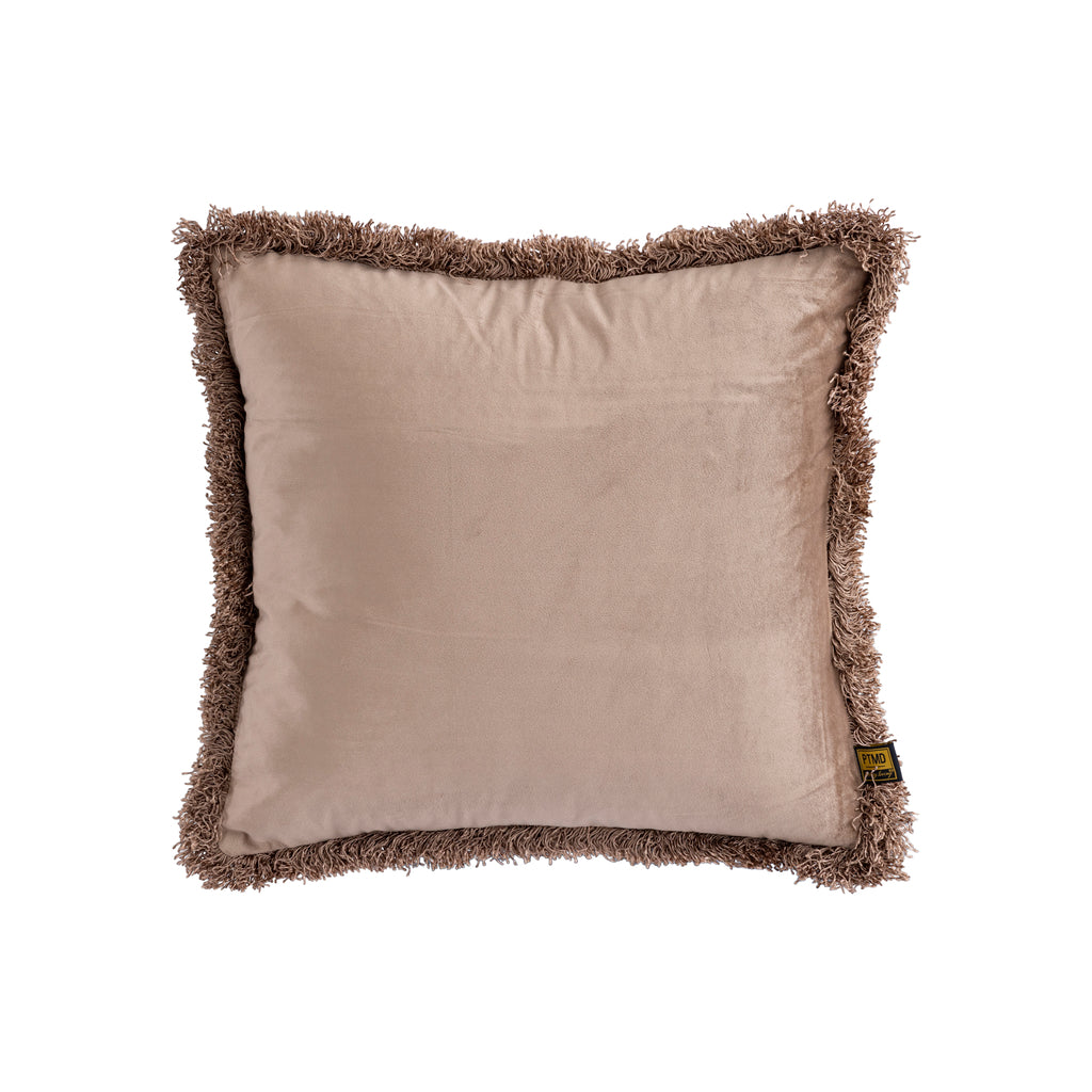 Nous Taupe velvet cushion with fringes square S