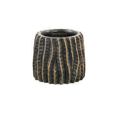 Numayla Black cement pot wavy pattern round XS