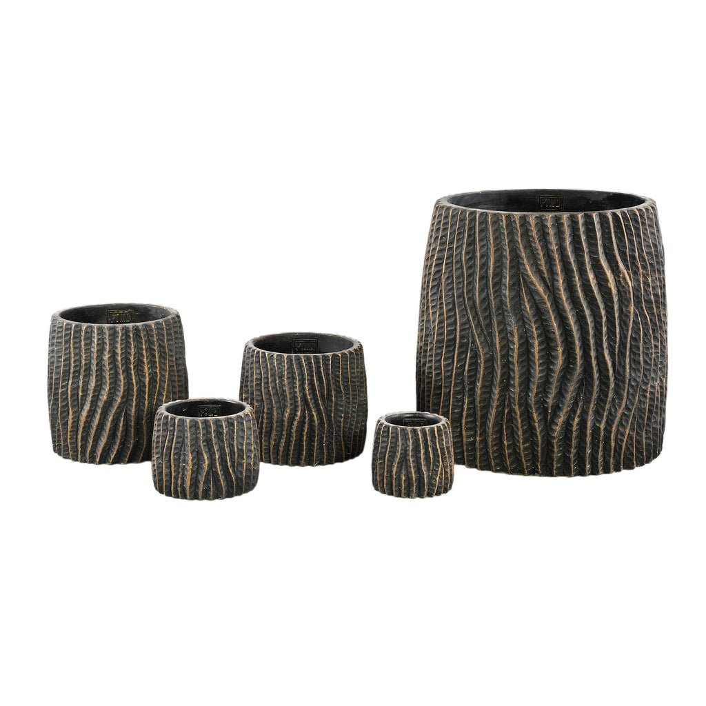 Numayla Black cement pot wavy pattern round XS