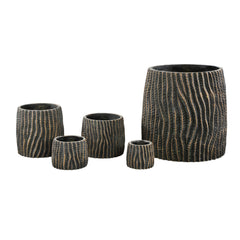 Numayla Black cement pot wavy pattern round XS