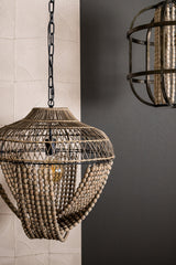 October Cream metal hanging lamp with beads round