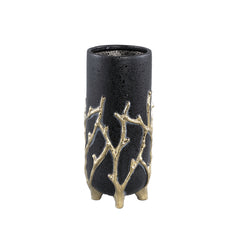 Quin Black ceramic pot gold branches base high M