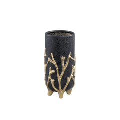 Quin Black ceramic pot gold branches base high S