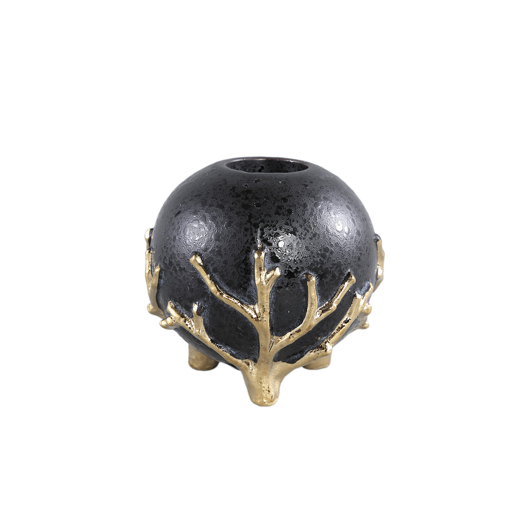 Quin Black ceramic tealight gold branches base