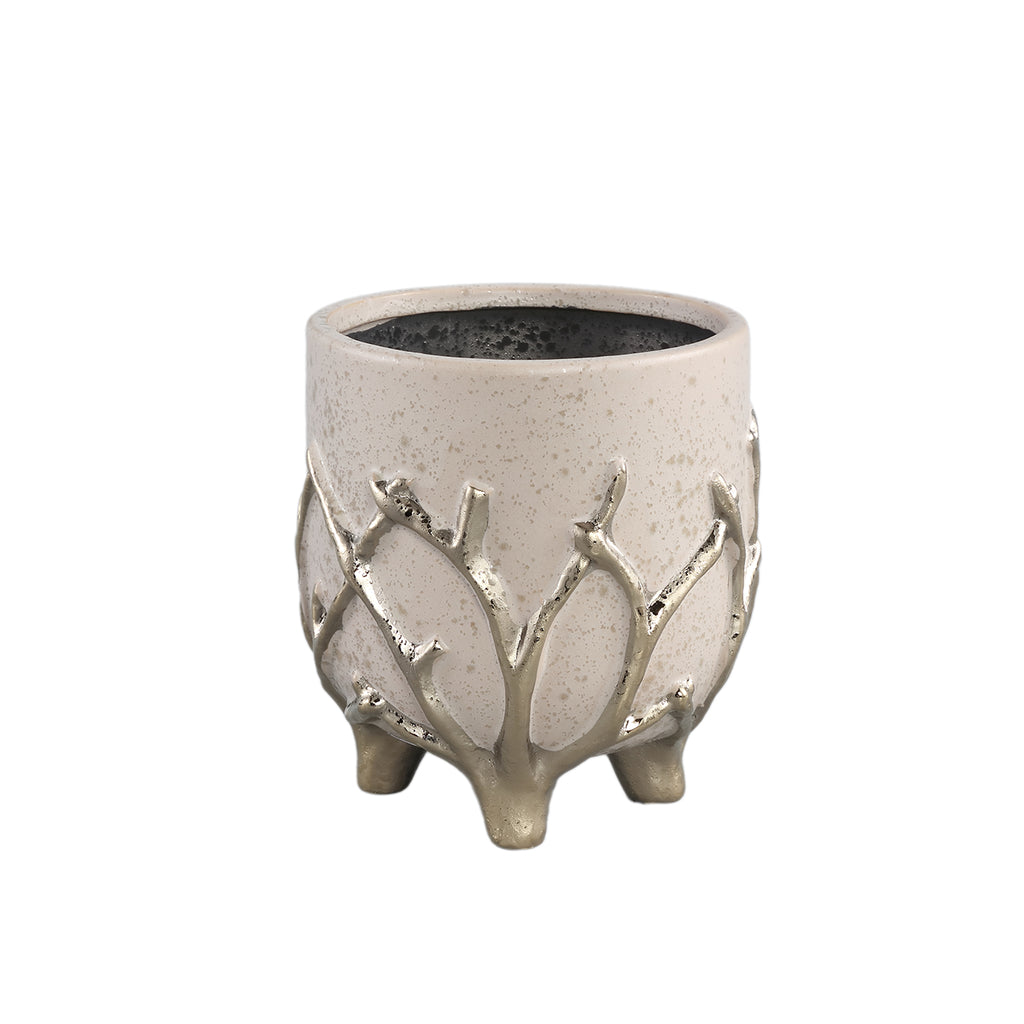 Quin Cream ceramic pot gold branches base low S