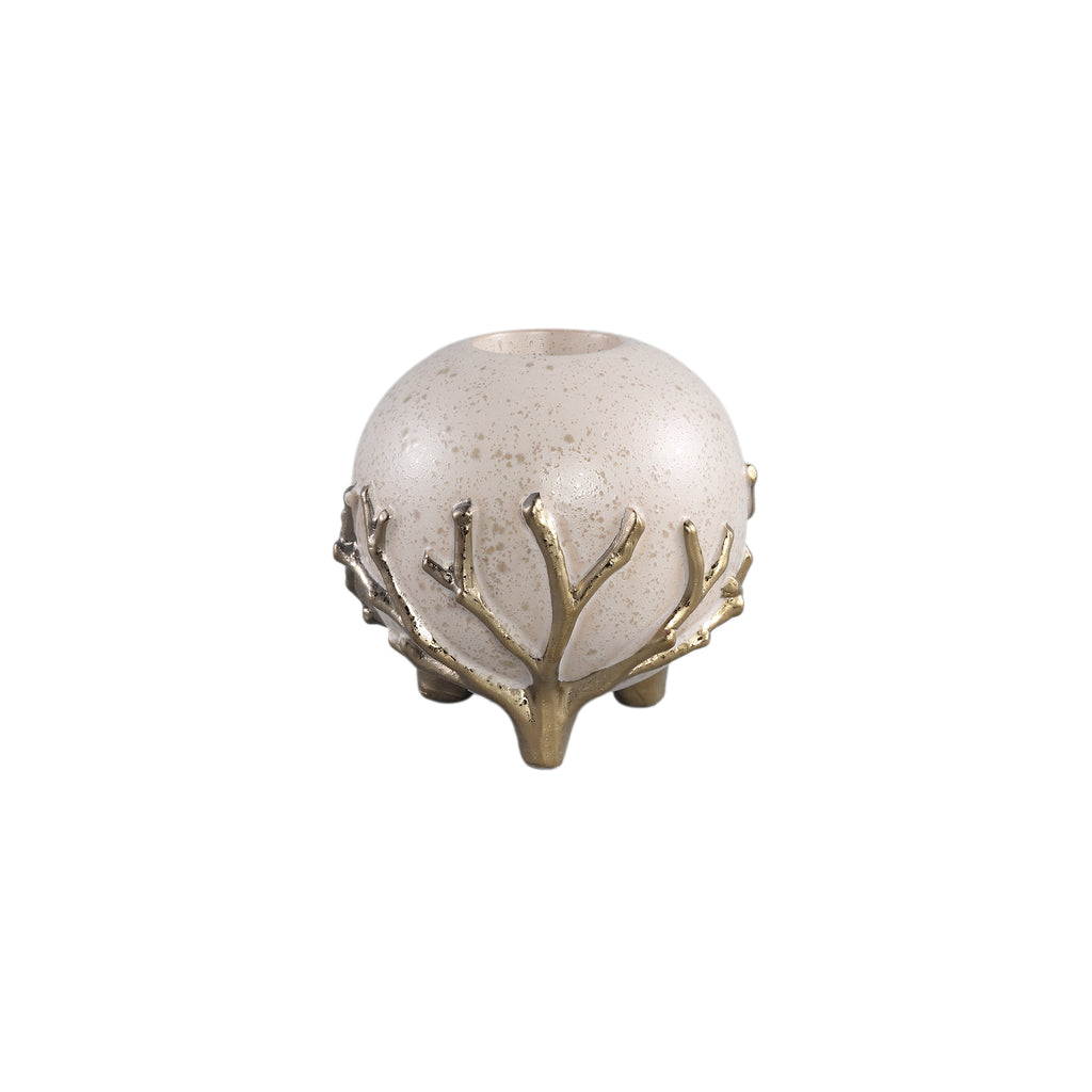 Quin Cream ceramic tealight gold branches base