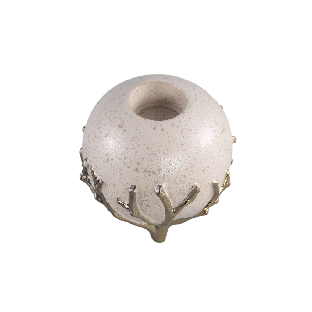 Quin Cream ceramic tealight gold branches base