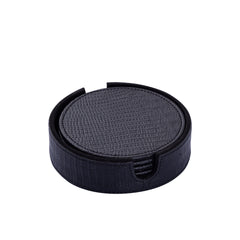 Rafal Black vegan leather coaster round 6 PCS