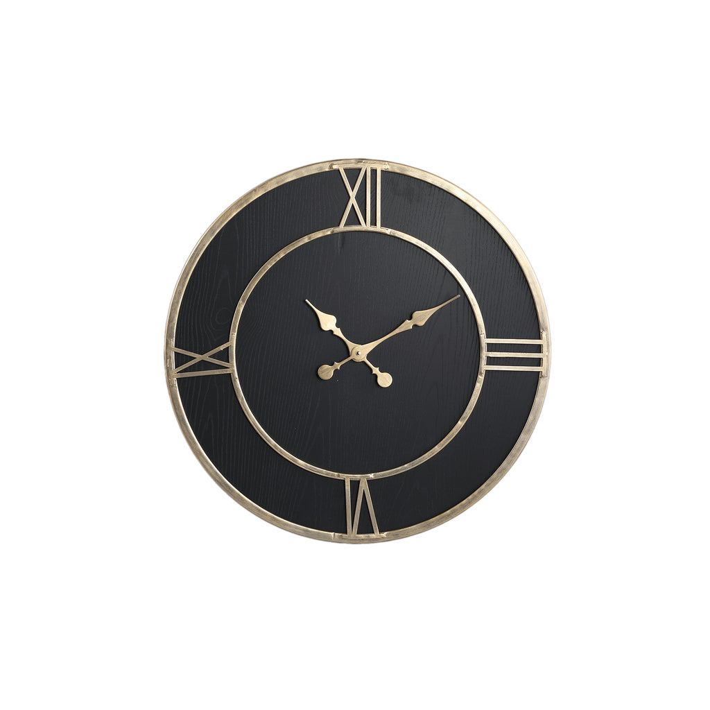 Resto Gold iron wallclock black veneer inlay round