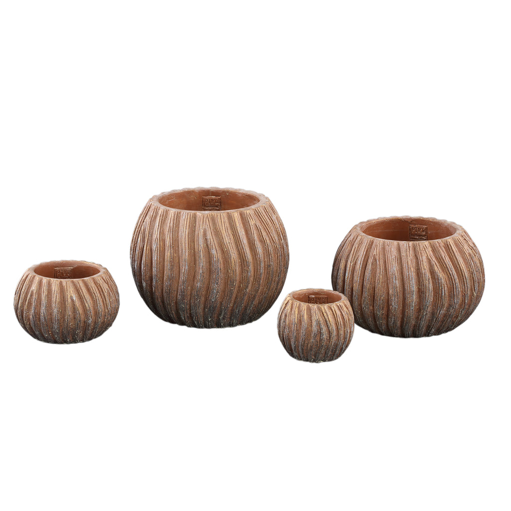 Revil Copper cement pot round with stripes XS