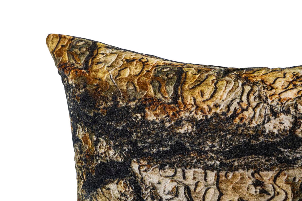 Rives Brown cotton velvet cushion bark print L