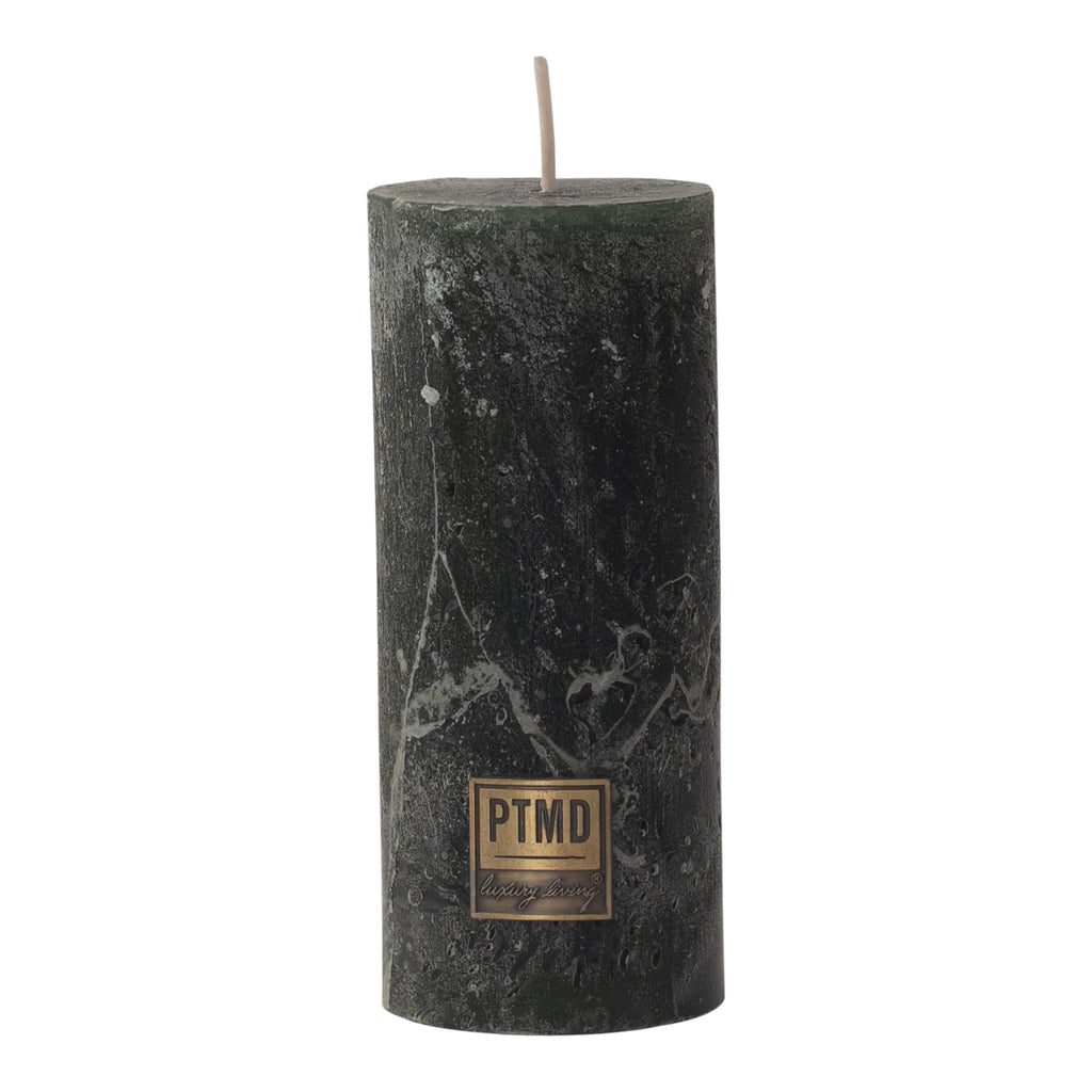 Rustic dark green pillar candle 12x5