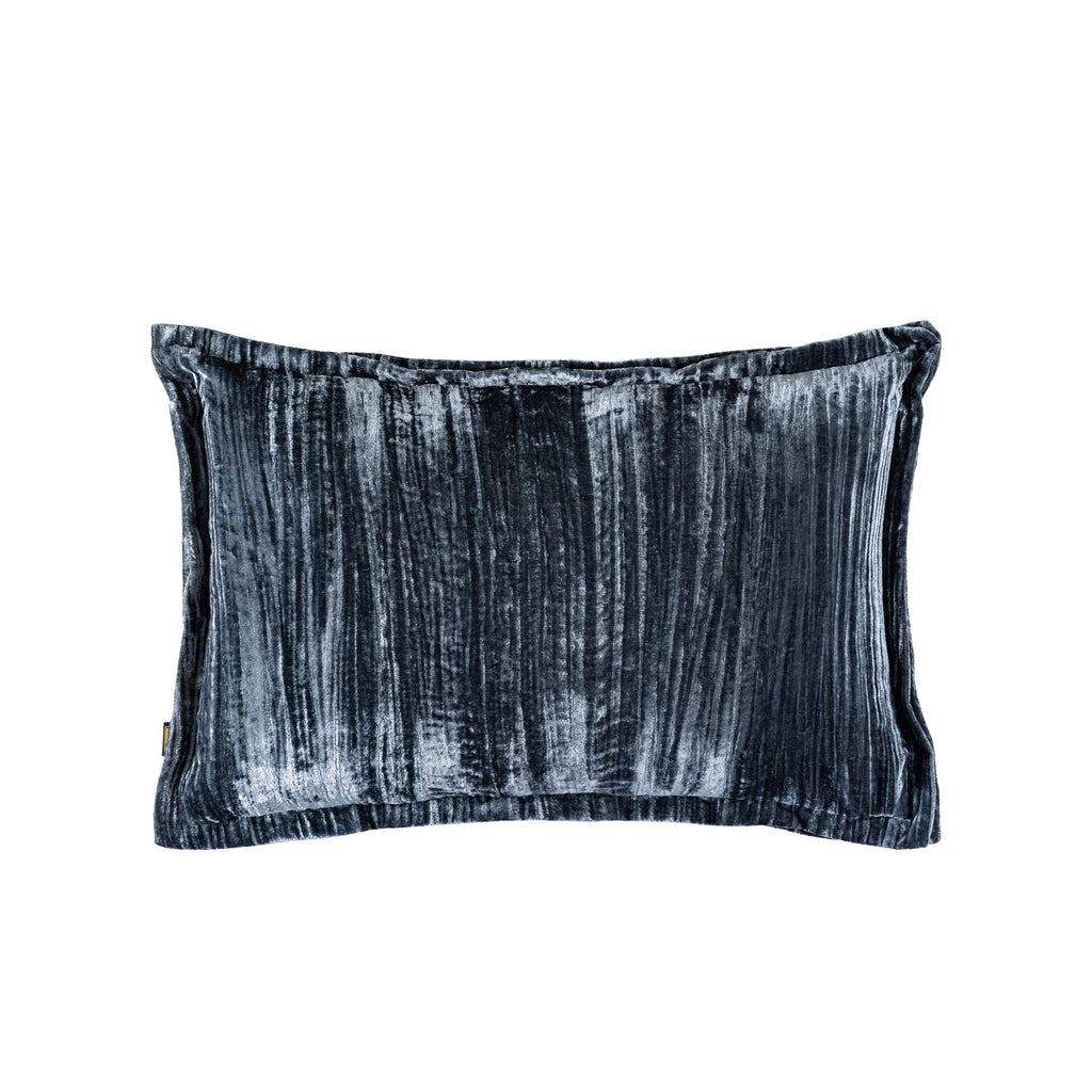 Senny Blue velvet cushion ruffle rim rectangle