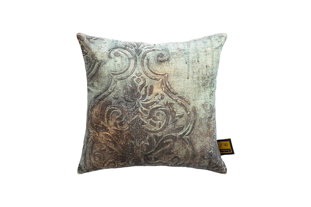 Sherdi Blue cotton velvet cushion antique print S