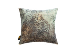 Sherdi Blue cotton velvet cushion antique print S