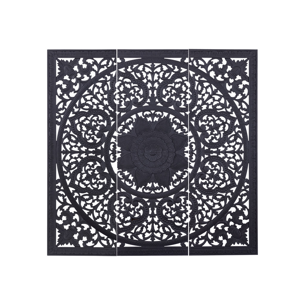 Sina Black mango wood wallpanel square carved L