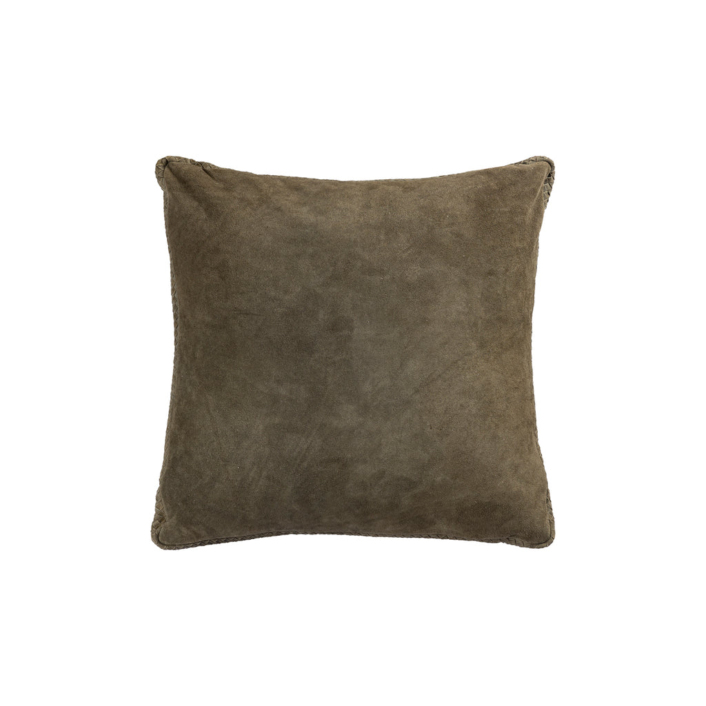 Suky Green suede leather cushion square L