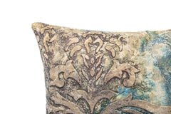 Triva Blue cotton velvet cushion antique print L