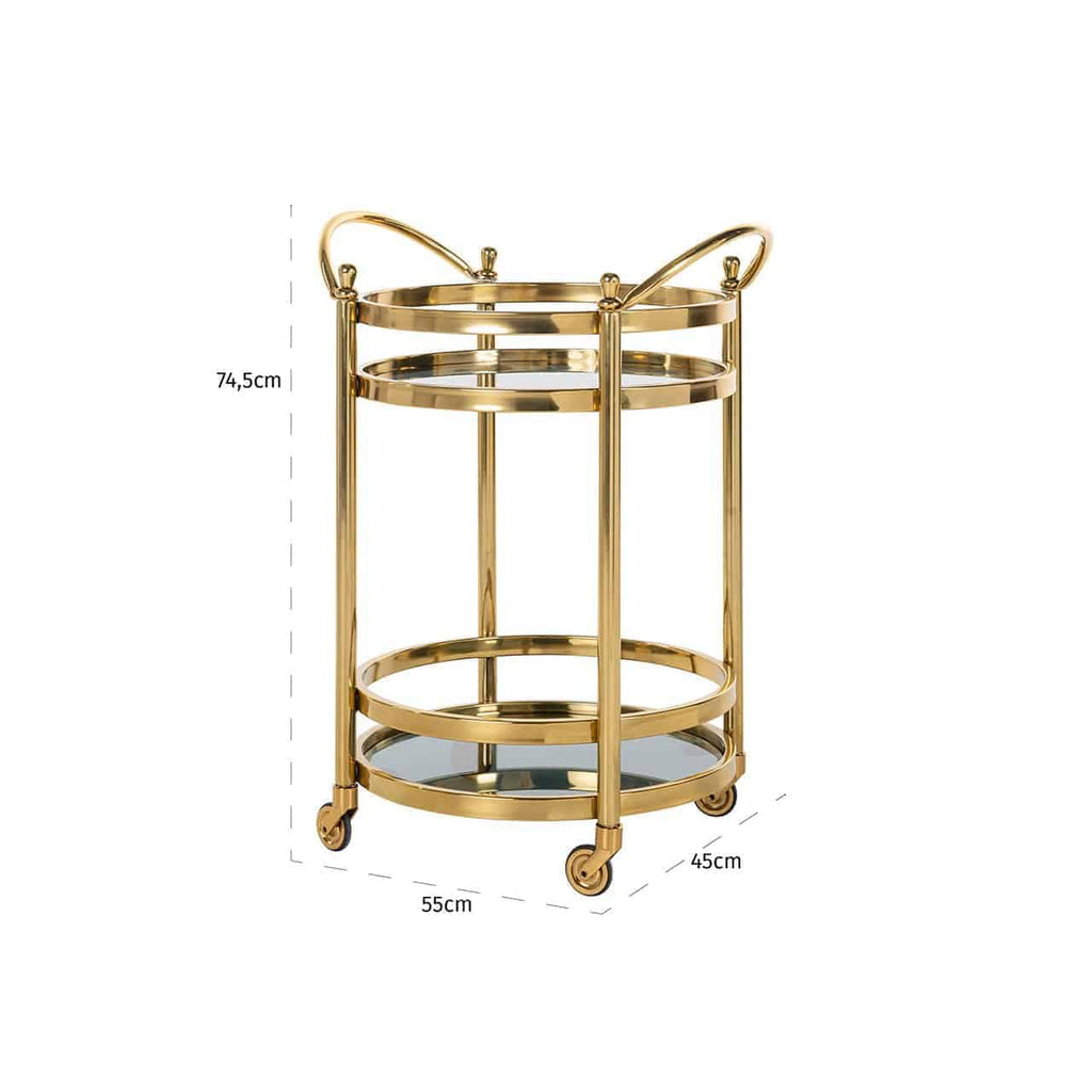 Trolley Hendricks rond goud met glas (Gold)