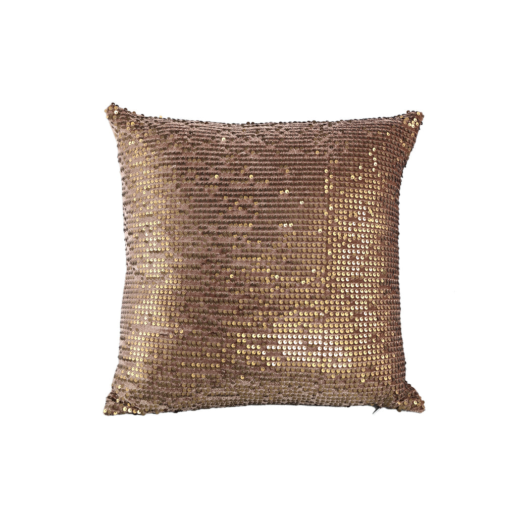 Vanny Brown fabric cushion with shiny sequins squa