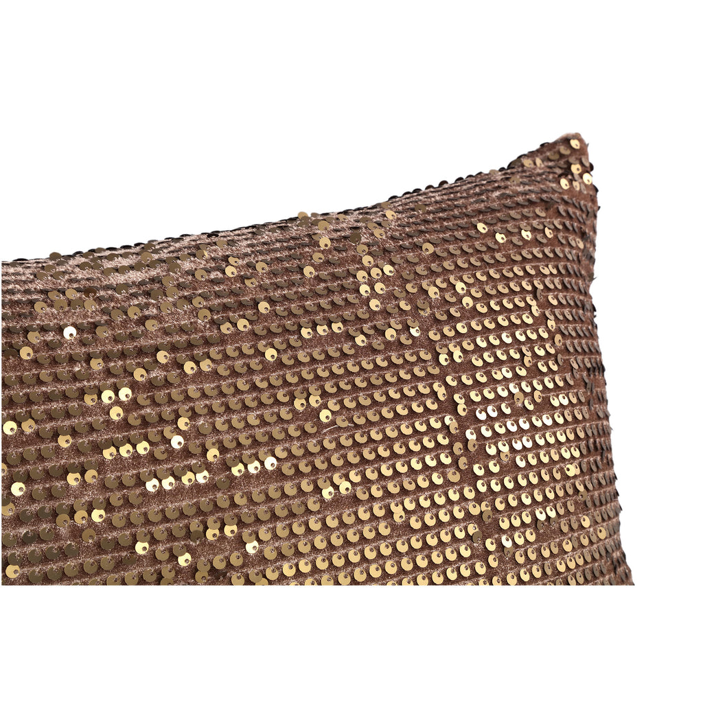 Vanny Brown fabric cushion with shiny sequins squa