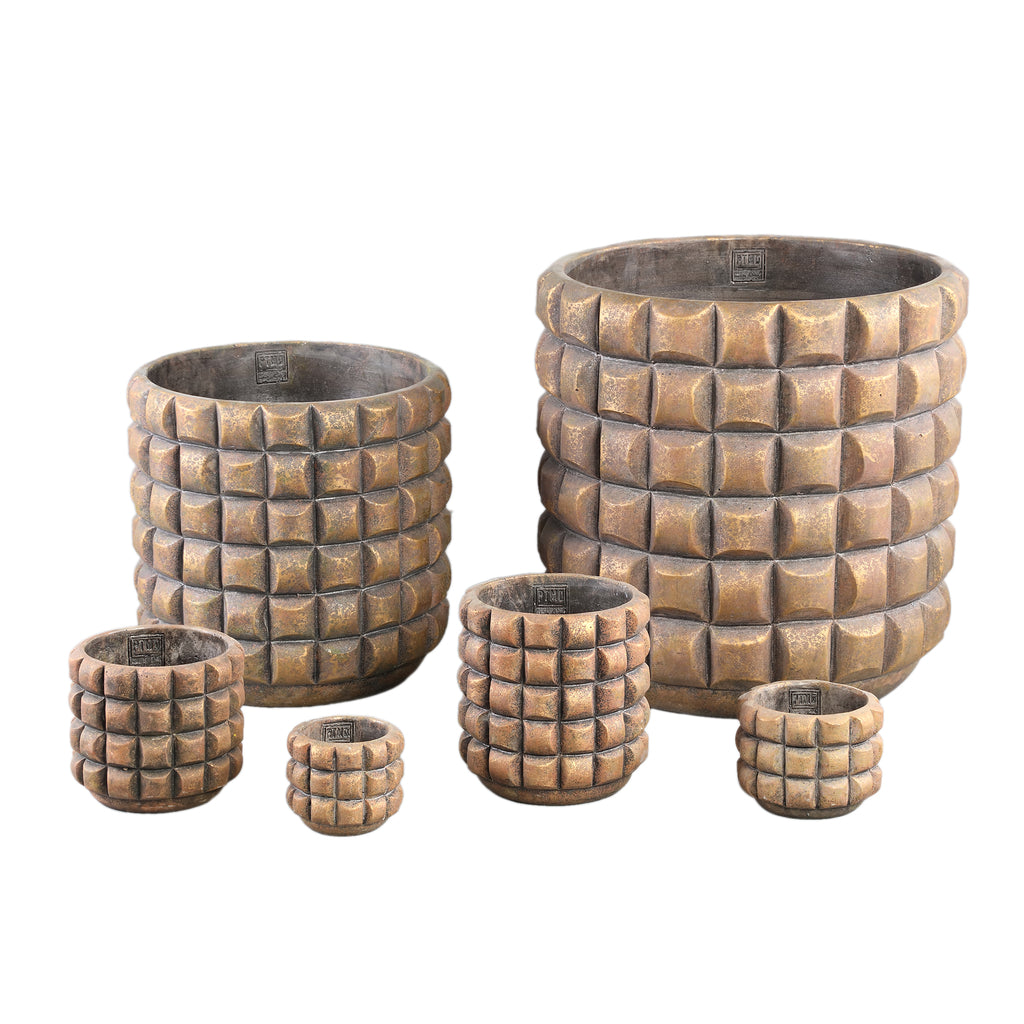 Wiliam Brown cement round pot blocks gold finishXS