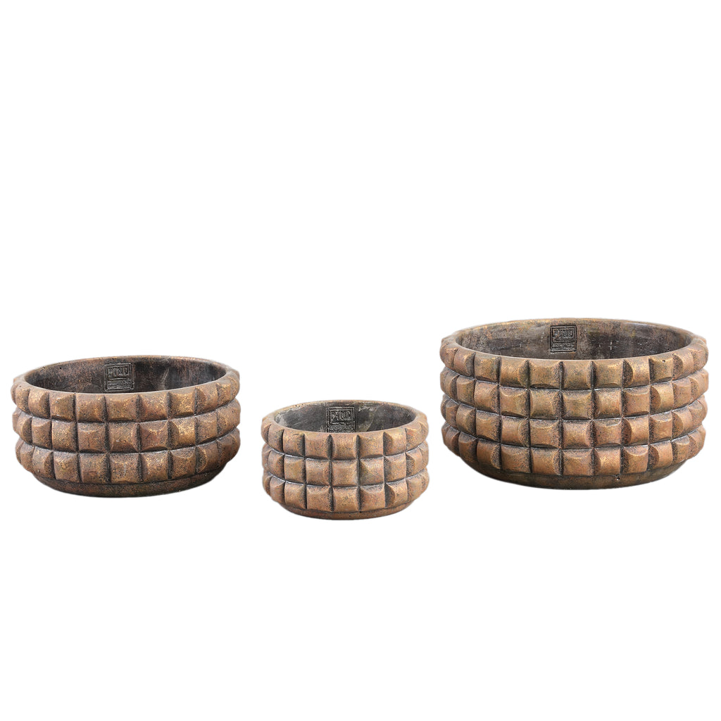 Wiliam Brown cement round pot blocks gold low S