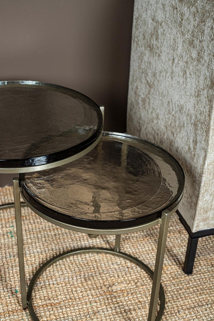 Youke Brass iron sidetable smoky glass round SV2