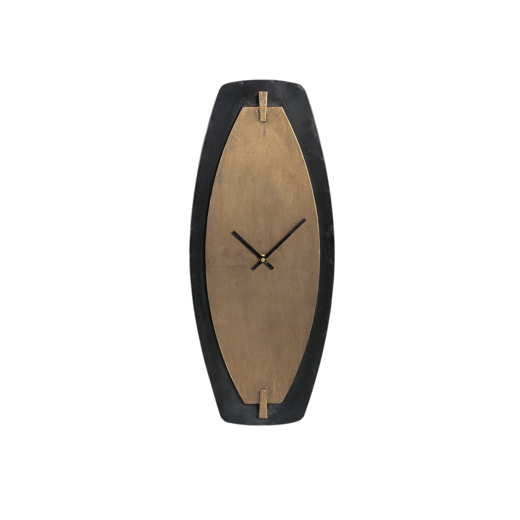 Zanni Gold metal wall clock on black shaped oval