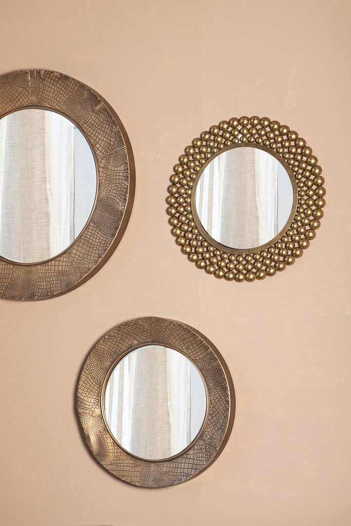 Zenno Gold metal wall mirror dotted border round