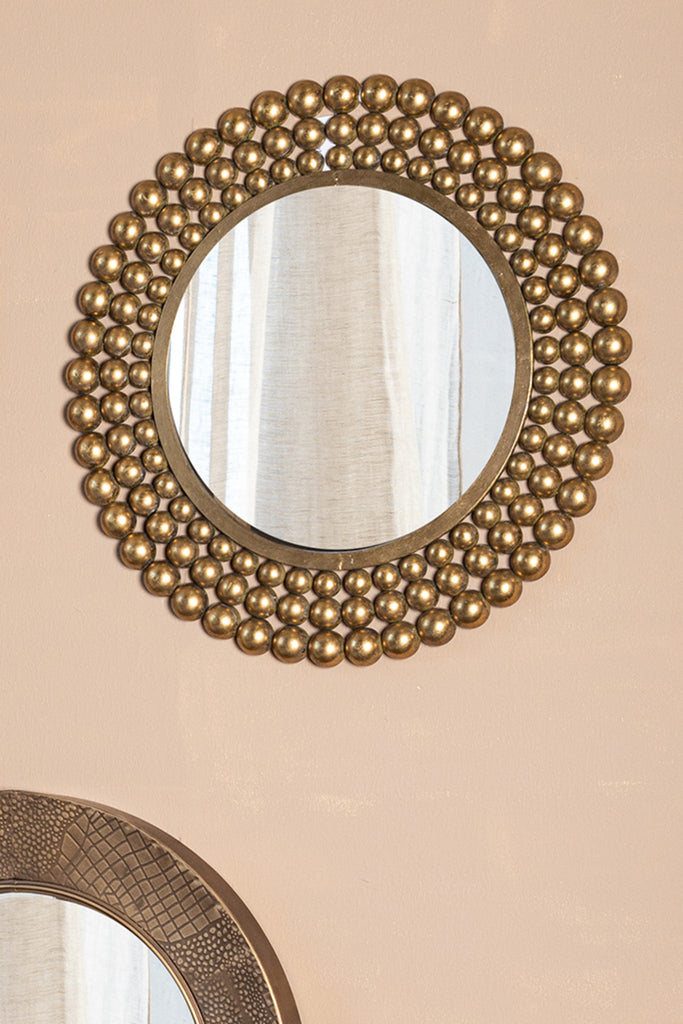 Zenno Gold metal wall mirror dotted border round