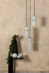 Zhen White embossed rib glass hanging lamp L