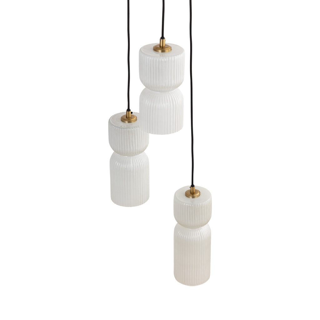 Zhen White embossed rib glass multi hanging lamp